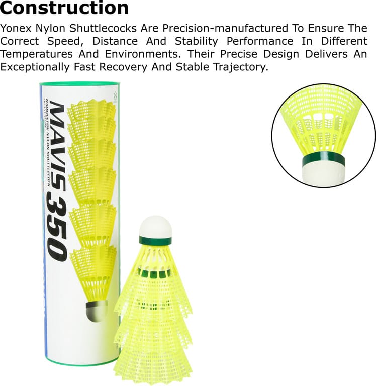 YONEX MAVIS 350 Nylon Shuttle - Yellow (Slow, 75, Pack of 6) 1x
